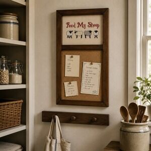 Vintage Feed My Sheep Memo Board Cork Board Wall Organizer Framed Cross Stitch